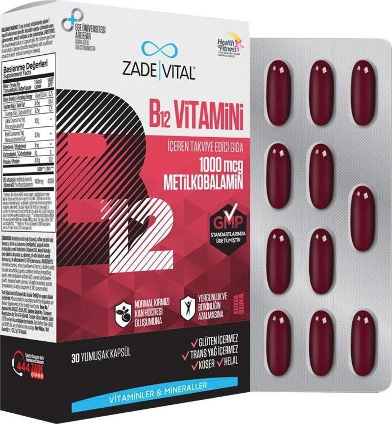 B12 Vitamini İçeren Takviye Edici Gıda 1000mcg 30 Yumuşak Kapsül