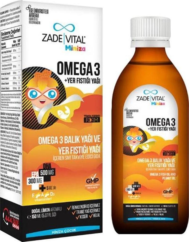 Miniza Omega 3 - Yer Fıstığı Yağı İçeren Sıvı Takviye Edici Gıda (Limon Aromalı) 150 ml