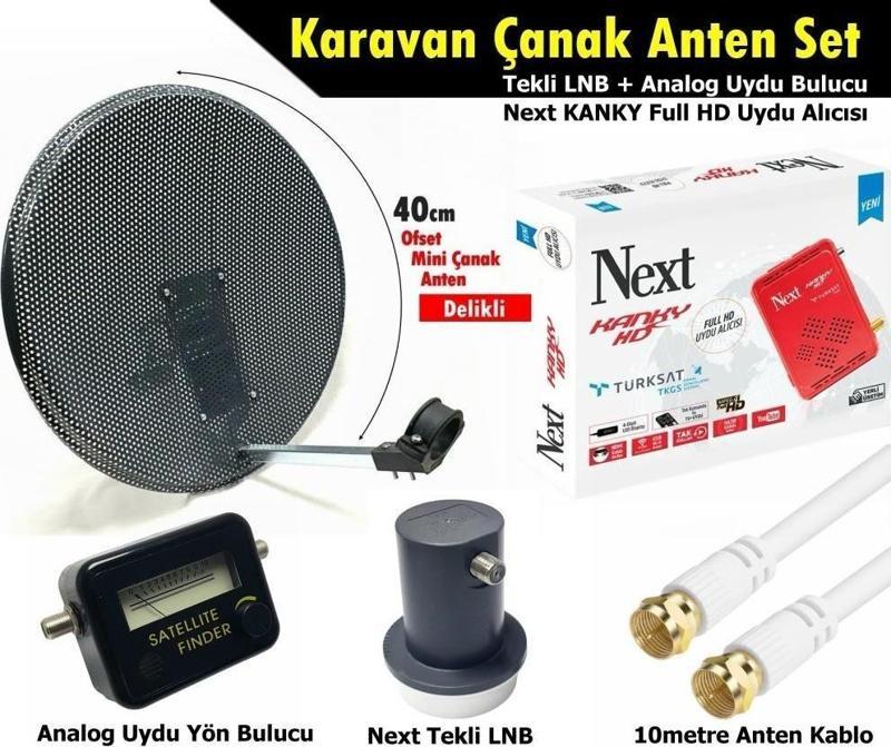 40 cm Delikli Karavan Çanak Anten Seti + Next HD Uydu Alıcısı + Analog Uydu Bulucu