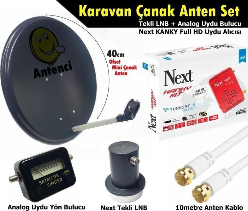 40 cm Karavan Çanak Anten Seti + Next HD Uydu Alıcısı + Analog Uydu Bulucu