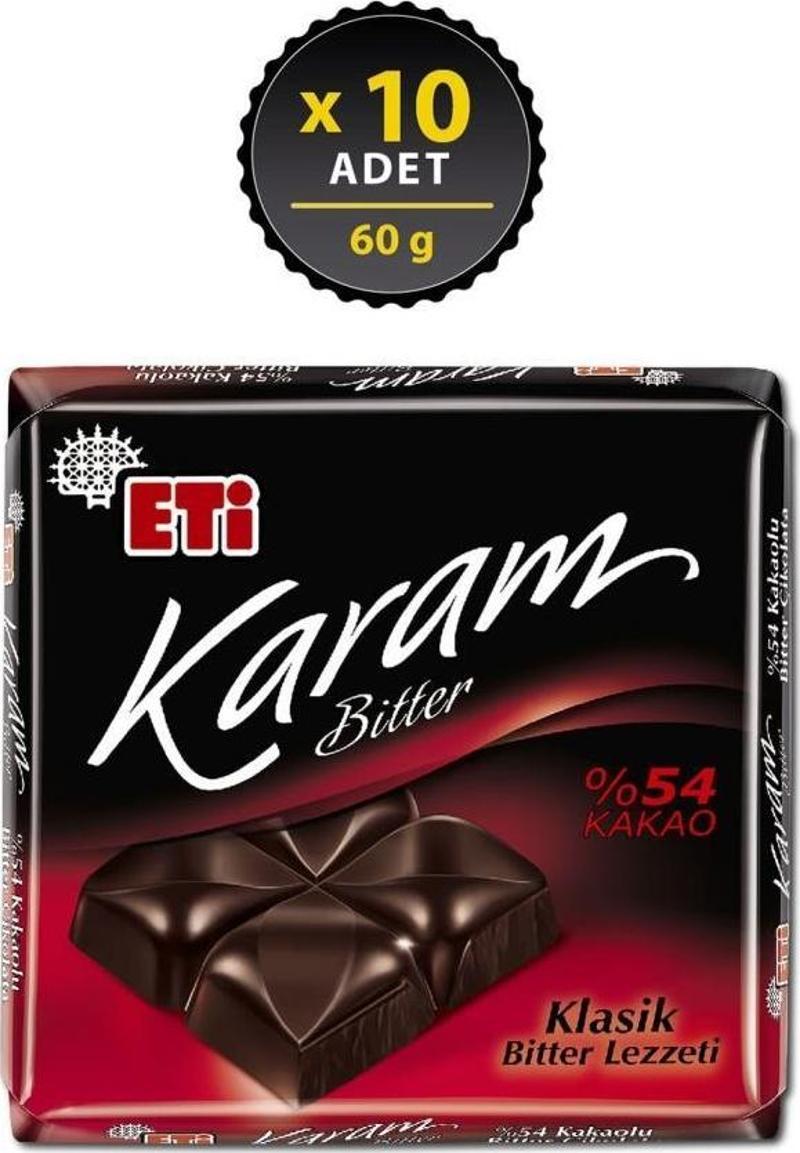 Karam %54 Kakaolu Bitter Çikolata 60 gr x 10 Adet