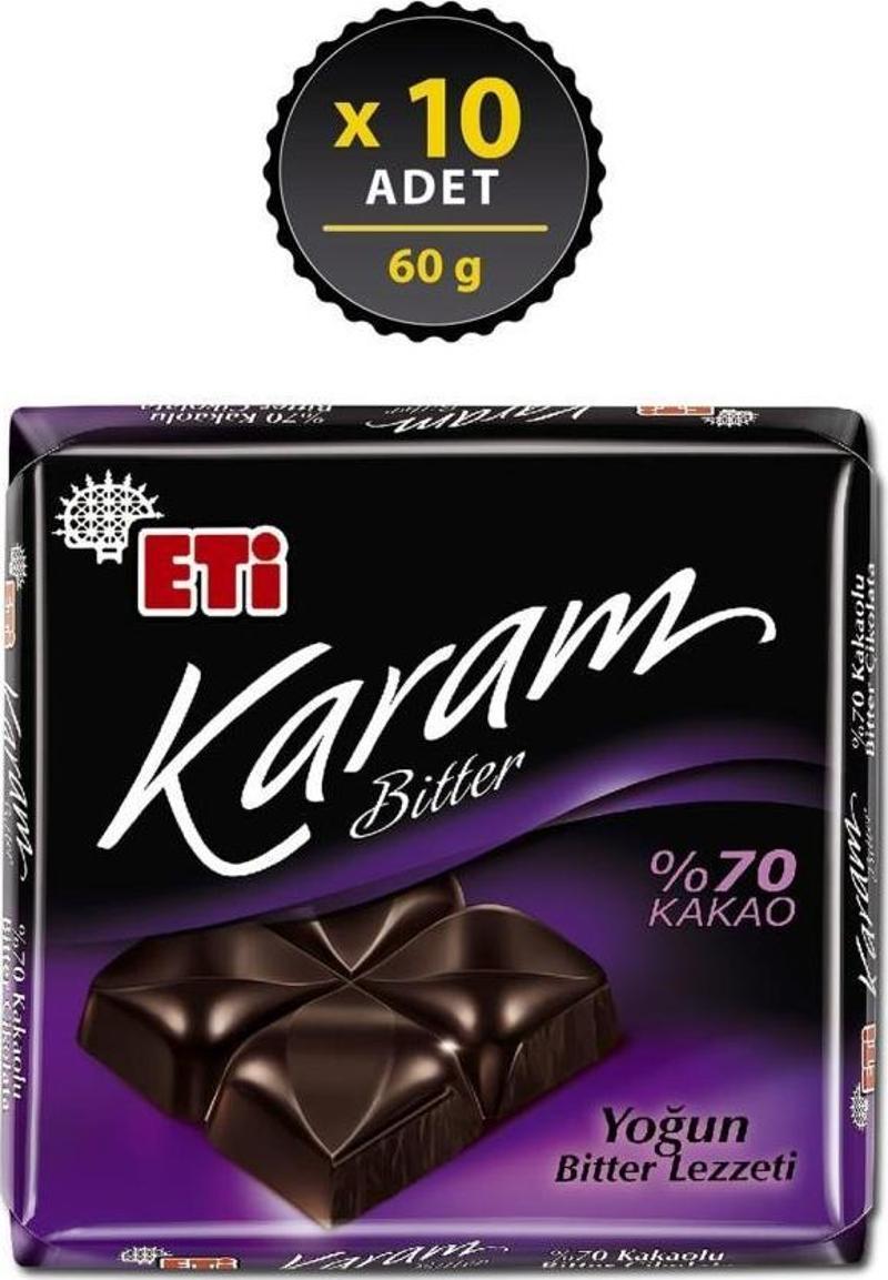 Karam %70 Kakaolu Bitter Çikolata 60 gr x 10 Adet