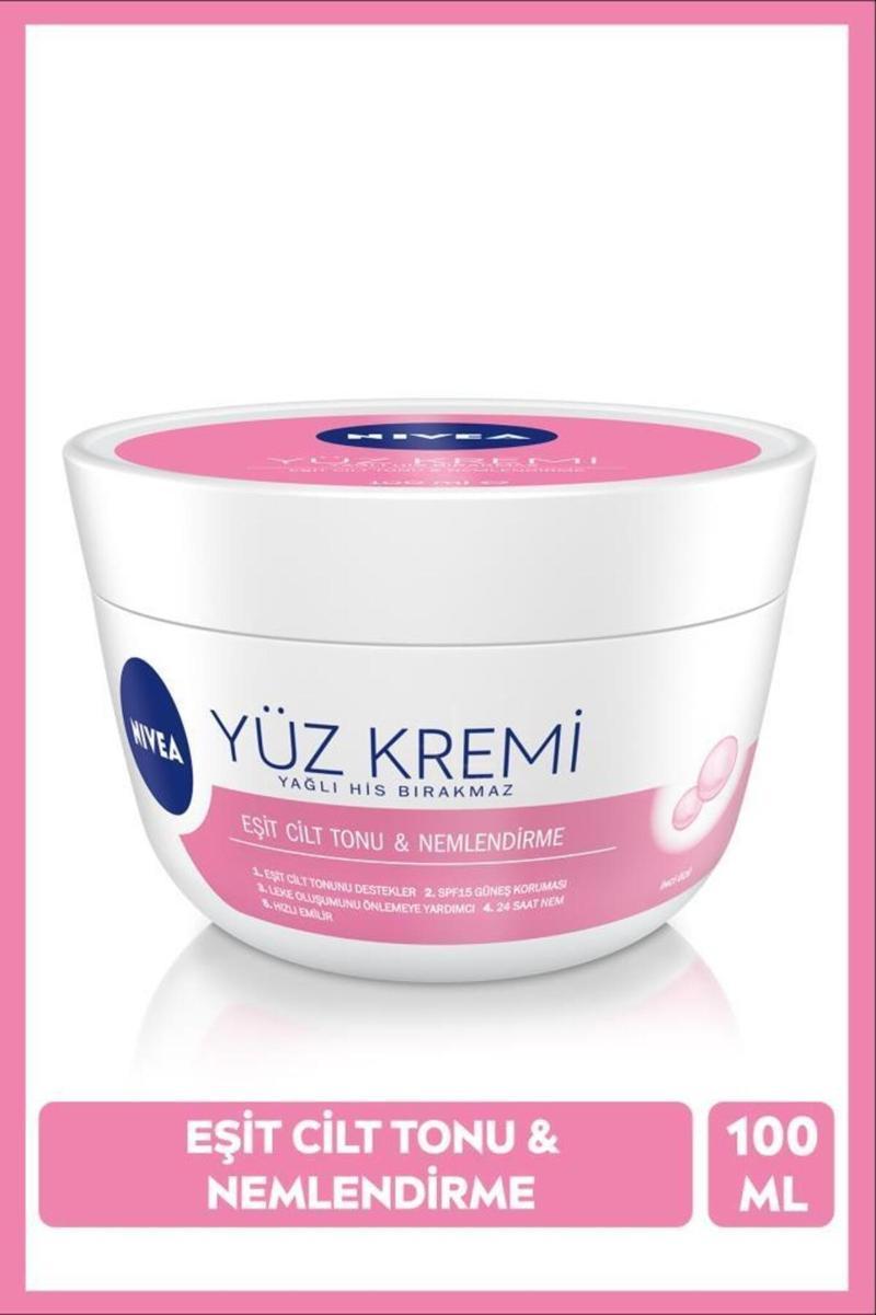 Cilt Tonu Eşitleyici Yüz Bakım Kremi 100ml, SPF15, 24 Saat Nemlendirici, Leke Oluşumu Önleyici