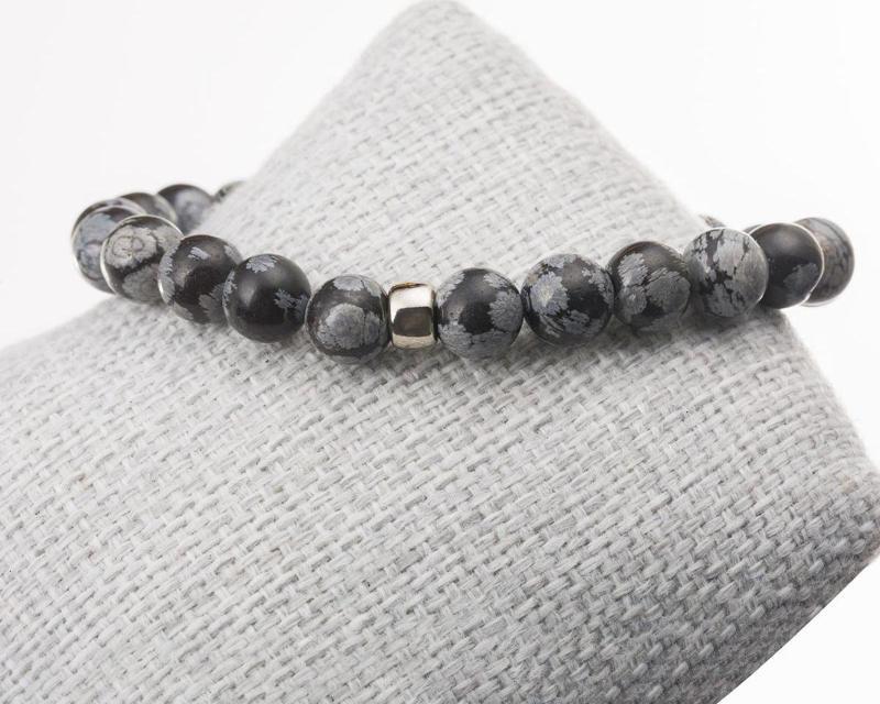 Karlı Obsidyen Taşı Bileklik-8 Mm