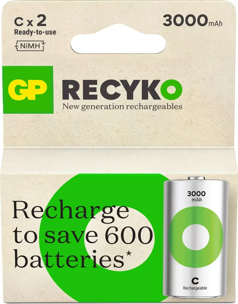 3000 mAh Orta Boy Şarjlı Pil 2 li Paket C Boy GP300CHCBMTR-2EB2