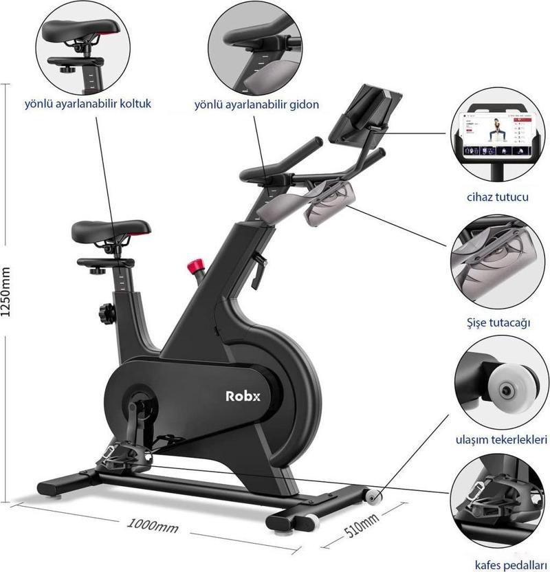 E1 Smart Spin Bike Kondisyon Bisikleti 100 Kademe Manyetik Sürüş Kontrol Sistemi