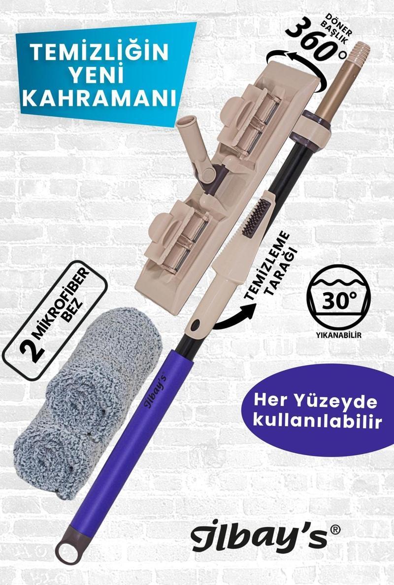 İlbay--s Mikrofiber Teleskopik Klipsli Paspas Mop 360°c Döner Başlık Tüm Yüzeyler İçin