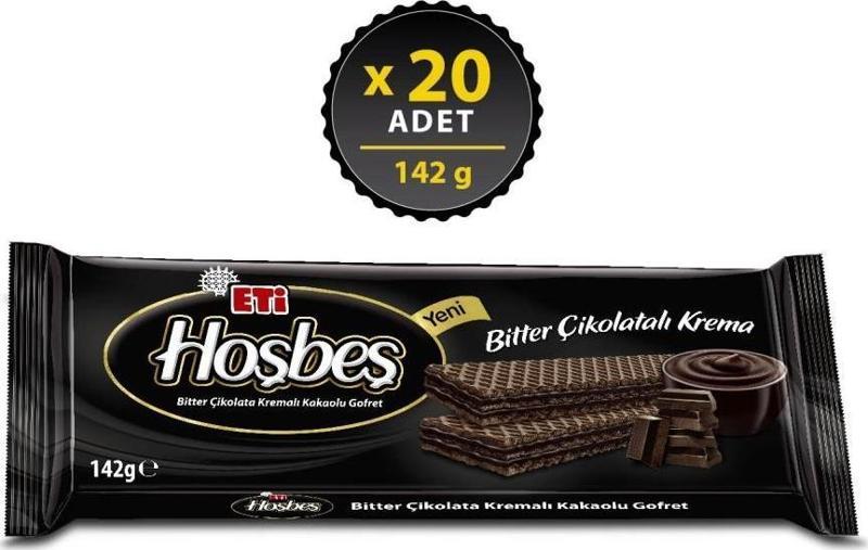 Hoşbeş Bitter Çikolata Kremalı Gofret 142 g x 20 Adet