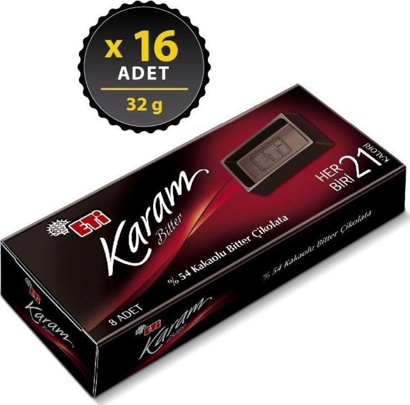 Karam Mini Kakaolu Bitter Çikolata 32 g x 16 Adet