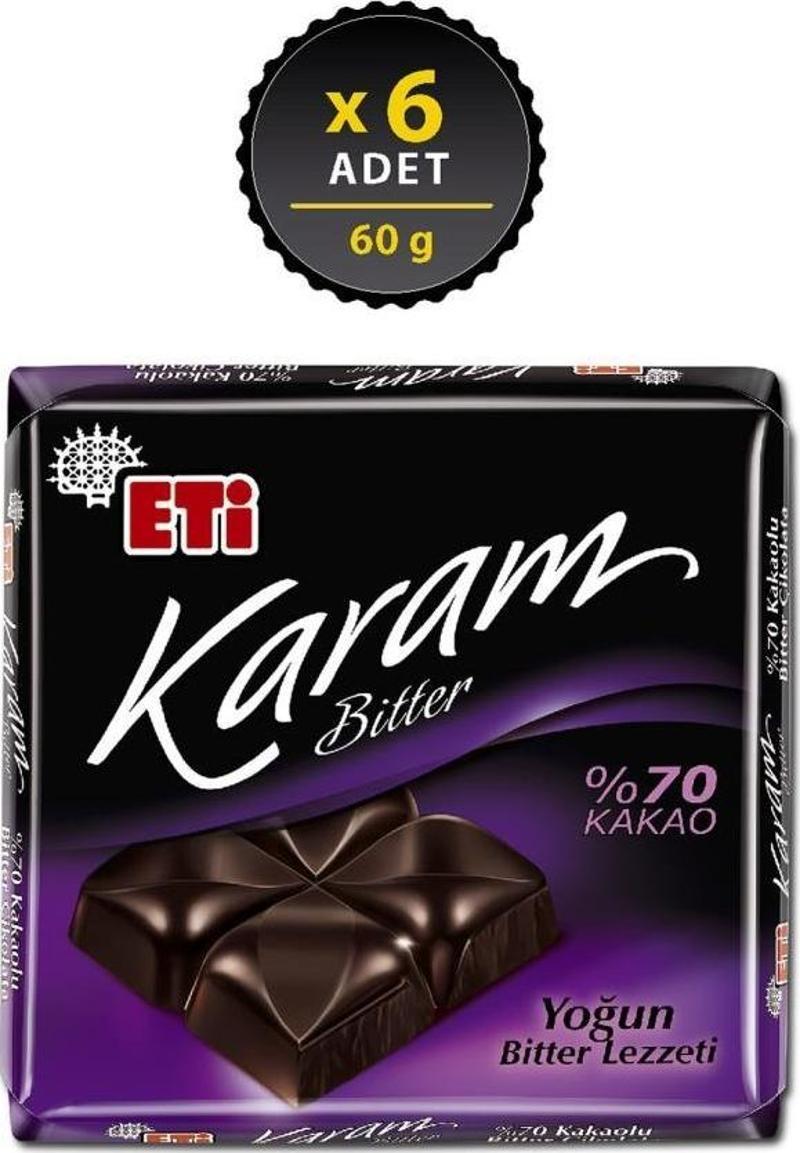 Karam %70 Kakaolu Bitter Çikolata 60 g x 6 Adet