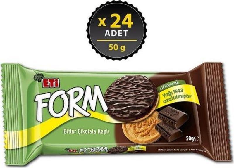 Form Bitter Çikolata Kaplı Lifli Bisküvi 50 gr x 24 Adet