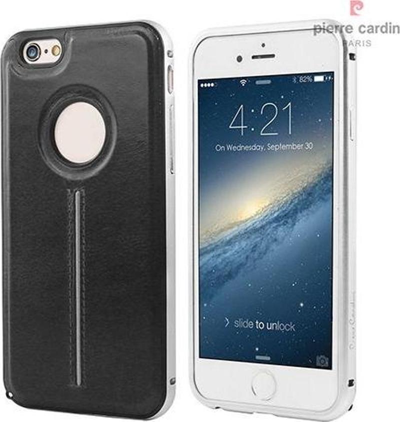 iPhone 6/6S ile Uyumlu Metal Çıtalı Arka Deri Kılıf Siyah PCT-P04