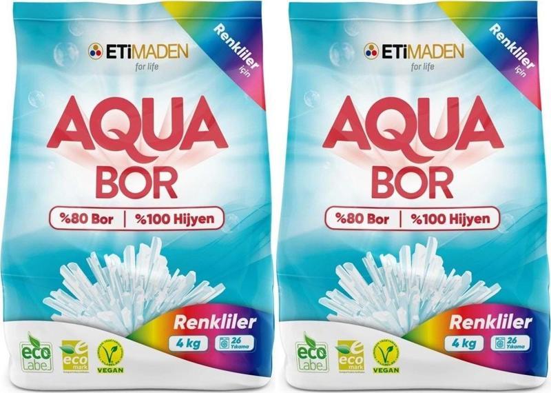 Aquabor Matik Toz Çamaşır Deterjanı 8Kg (Renkliler İçin) 52 Yıkama (2Pk*4Kg)