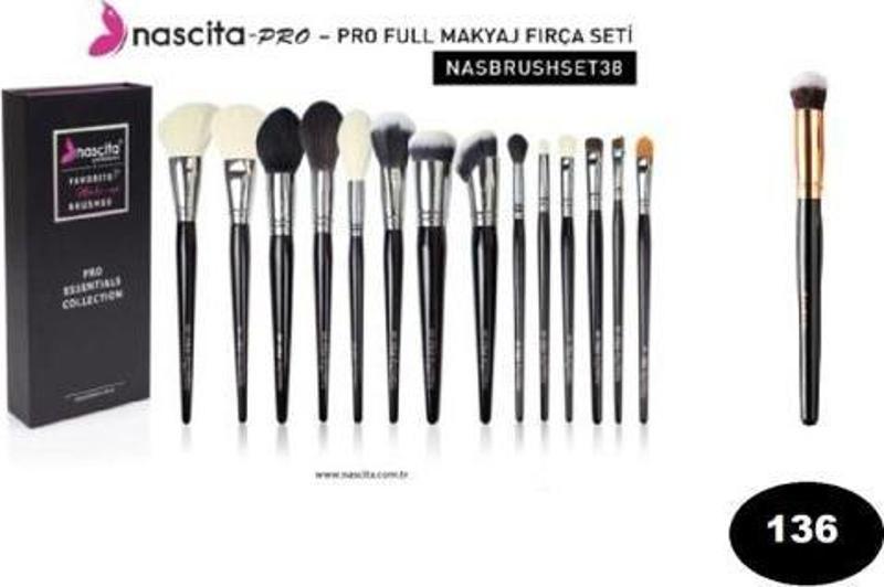 Pro Makyaj Fırça Seti Full Nasbrushset38 & Oval Yapılı Kapatıcı Fırçası 136