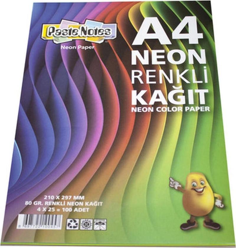 A4 Neon 4 Renkli Fotokopi Kağıdı 100 Yaprak