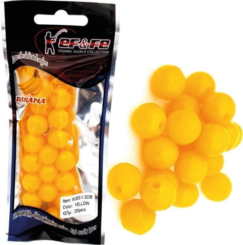 Silikon Boncuk Yem Muz Aromalı 1.3cm Suni Sazan Yemi 20'li