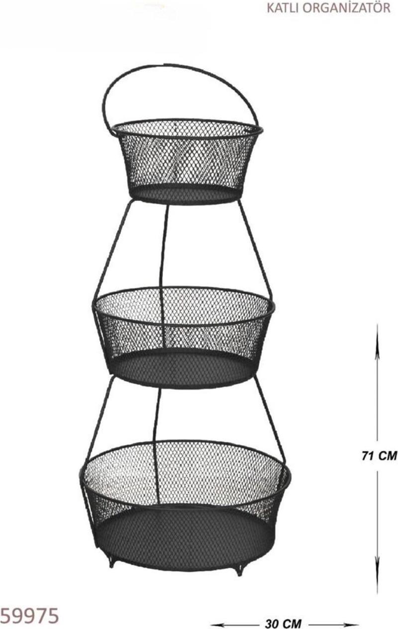 3 Katlı Siyah Renk Patates Soğanlık Ve Meyve Sebze Sepeti