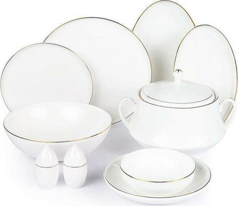 Gold Thin 55 Parça Bone China Porselen Yemek Takımı Dsn048