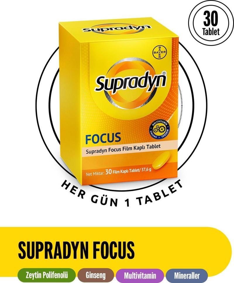 Focus 30 Film Kaplı Tablet Zeytin Polifenolü, Ginseng, Multivitamin Ve Mineral Içeren