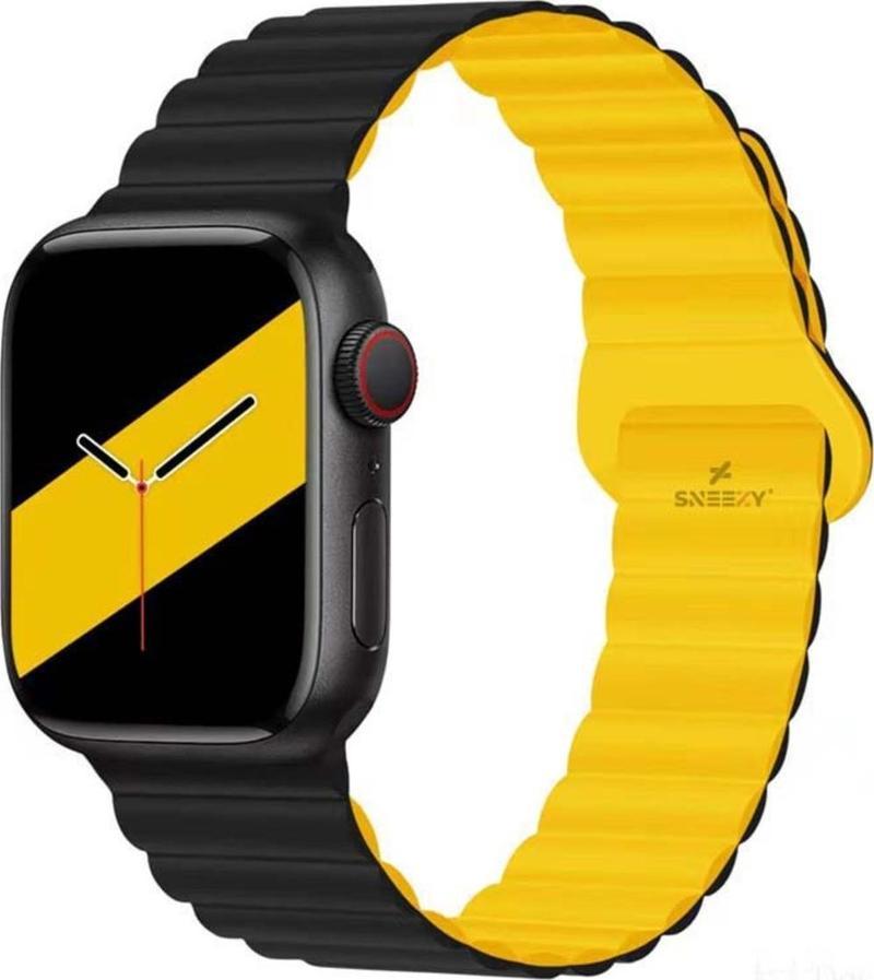 Apple Watch 42Mm 44Mm 45Mm Seri 3 4 5 6 7 8 Se Uyumlu Harmony Duo Magnetik Silikon Kordon