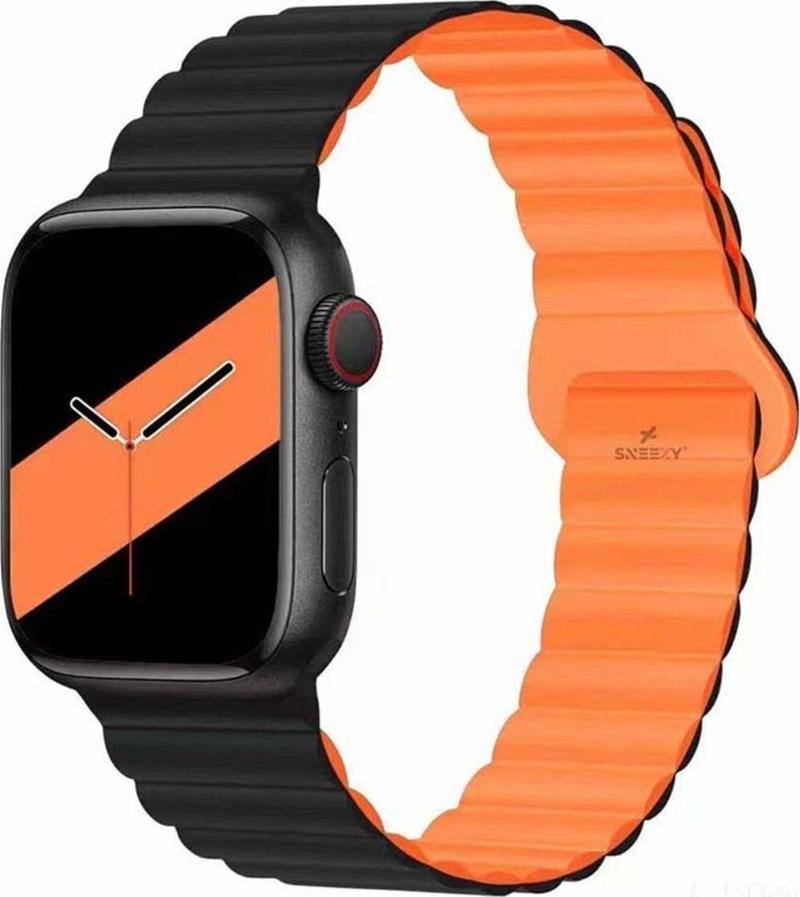 Apple Watch 42Mm 44Mm 45Mm Seri 3 4 5 6 7 8 Se Uyumlu Harmony Duo Magnetik Silikon Kordon