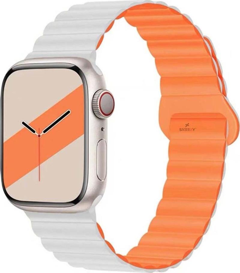 Apple Watch 42Mm 44Mm 45Mm Seri 3 4 5 6 7 8 Se Uyumlu Harmony Duo Magnetik Silikon Kordon