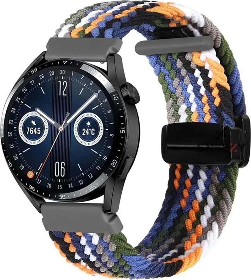 Samsung Galaxy Watch 46Mm R800 Watch 3 45Mm R840 22Mm Fiberlink Manyetik Tokalı Kumaş Örgü Kordon