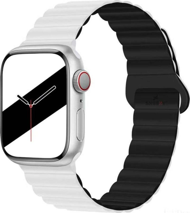 Apple Watch 42Mm 44Mm 45Mm Seri 3 4 5 6 7 8 Se Uyumlu Harmony Duo Magnetik Silikon Kordon