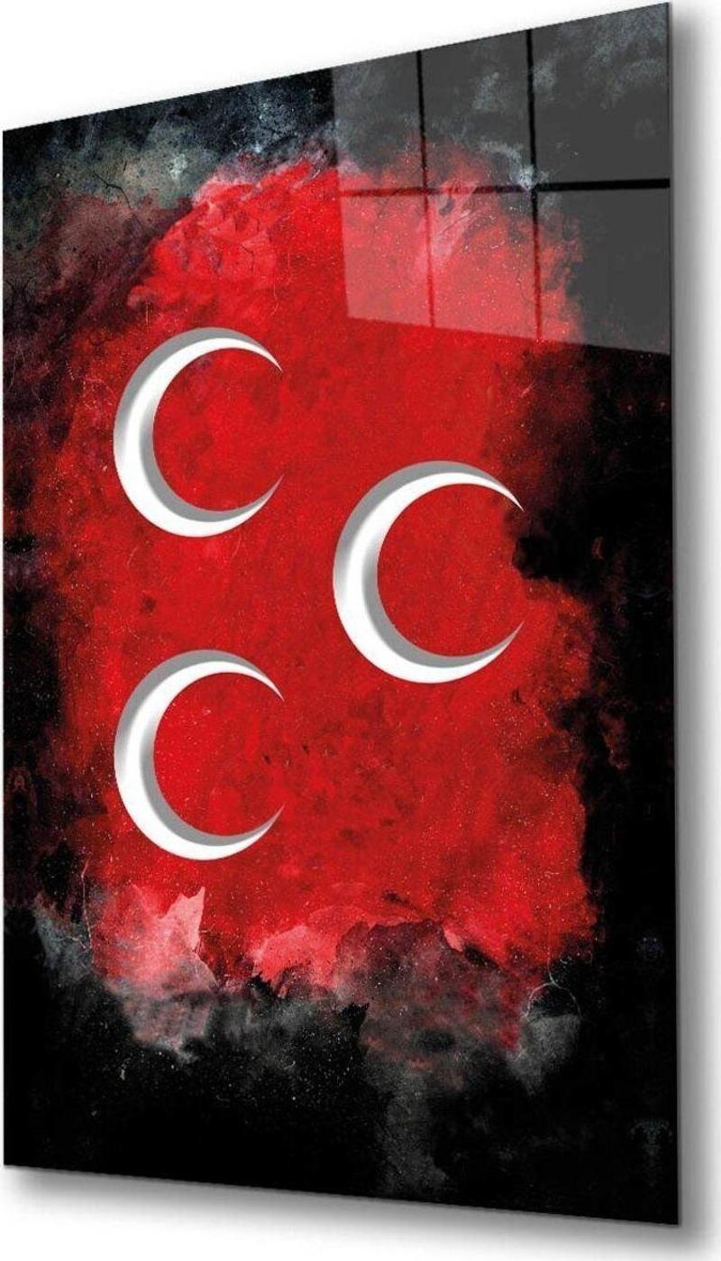 Üç Hilal Siyah Kırmızı Fonlu Cam Tablo