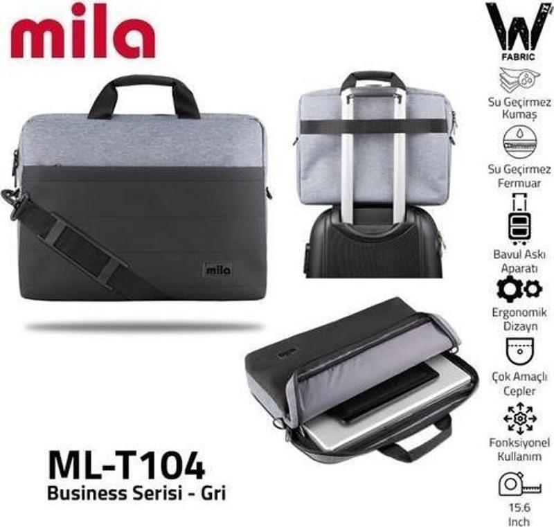 ML-T104 Business Serisi 15.6" Su Geçirmez Kumaş Ve Fermuar Laptop Notebook El Çantası Gri