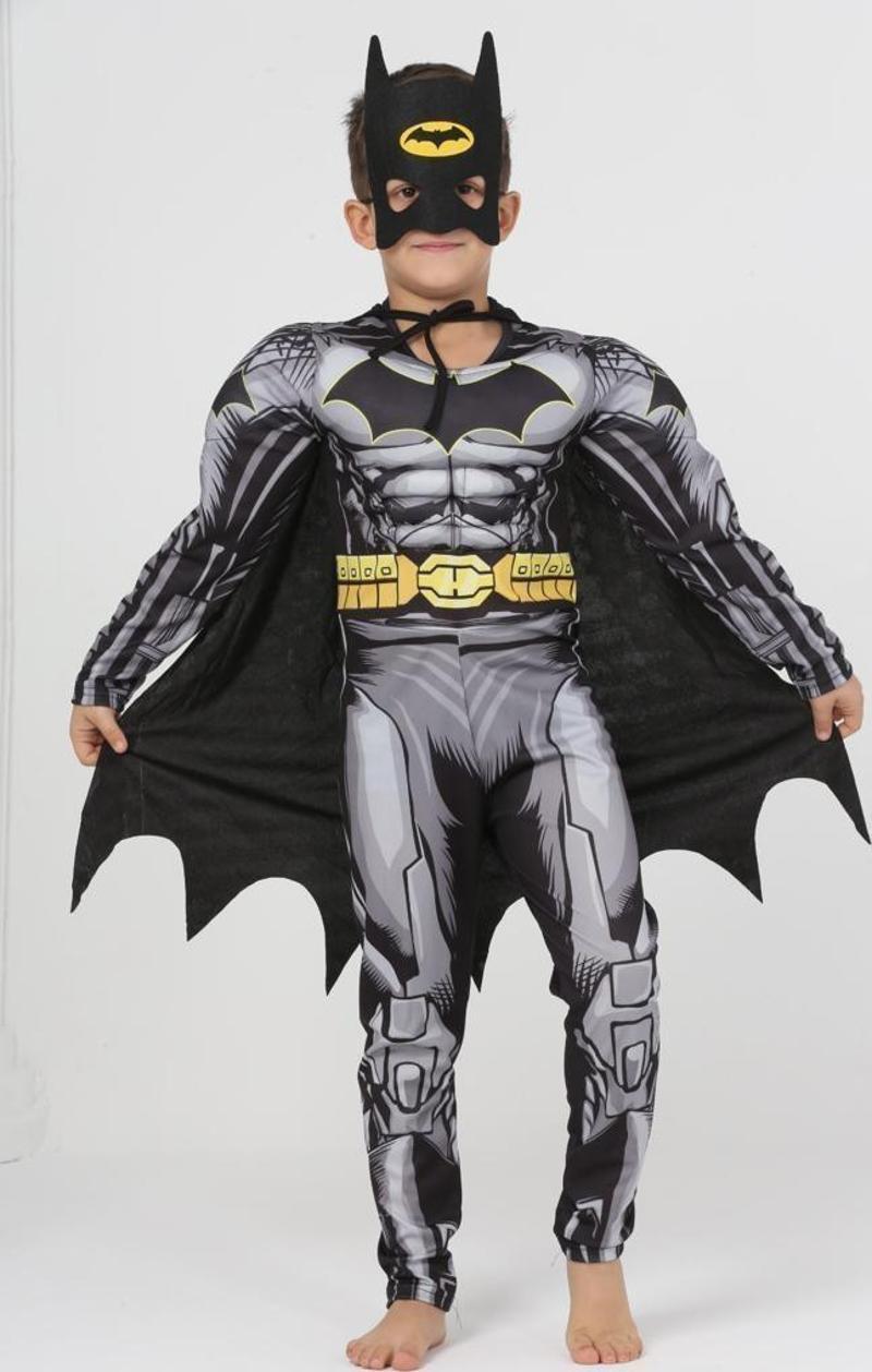 Kaslı Batman Kostümü + Batman Maske - Yarasa Adam Kostüm - Dolgulu Batman Cosplay