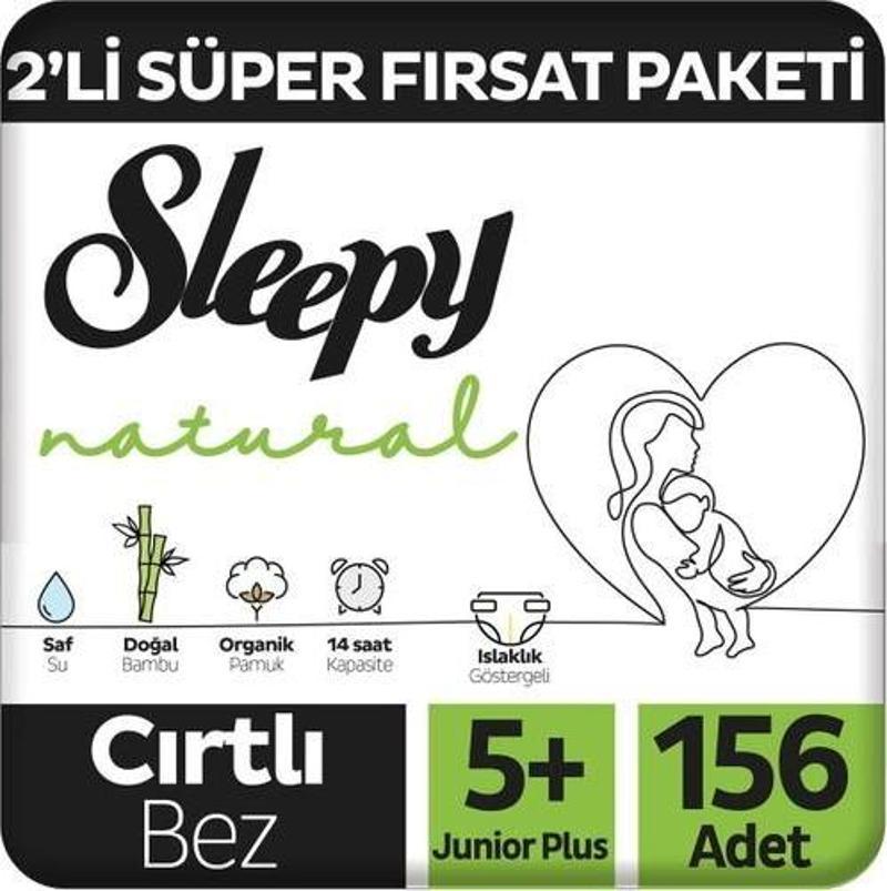 Natural 2'li Süper Fırsat Paketi Bebek Bezi 5+ Numara Junior Plus 156 Adet