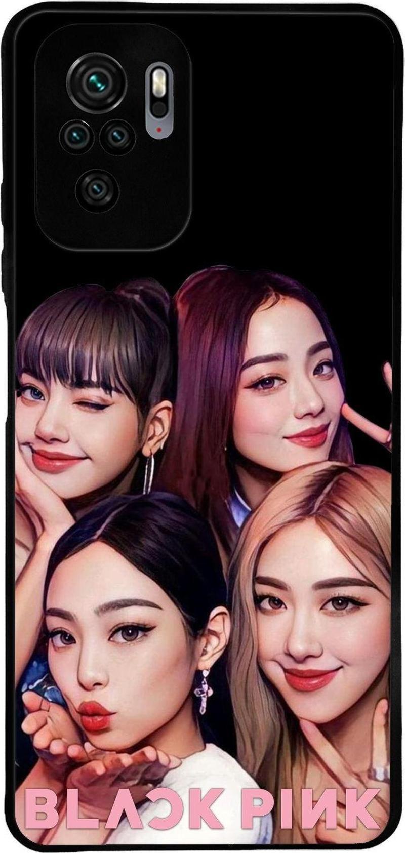 Xiaomi Redmi Note 10 4G ile Uyumlu Silikon Arkası Cam Kapak BlackPink Tasarımlı Cam Kılıf