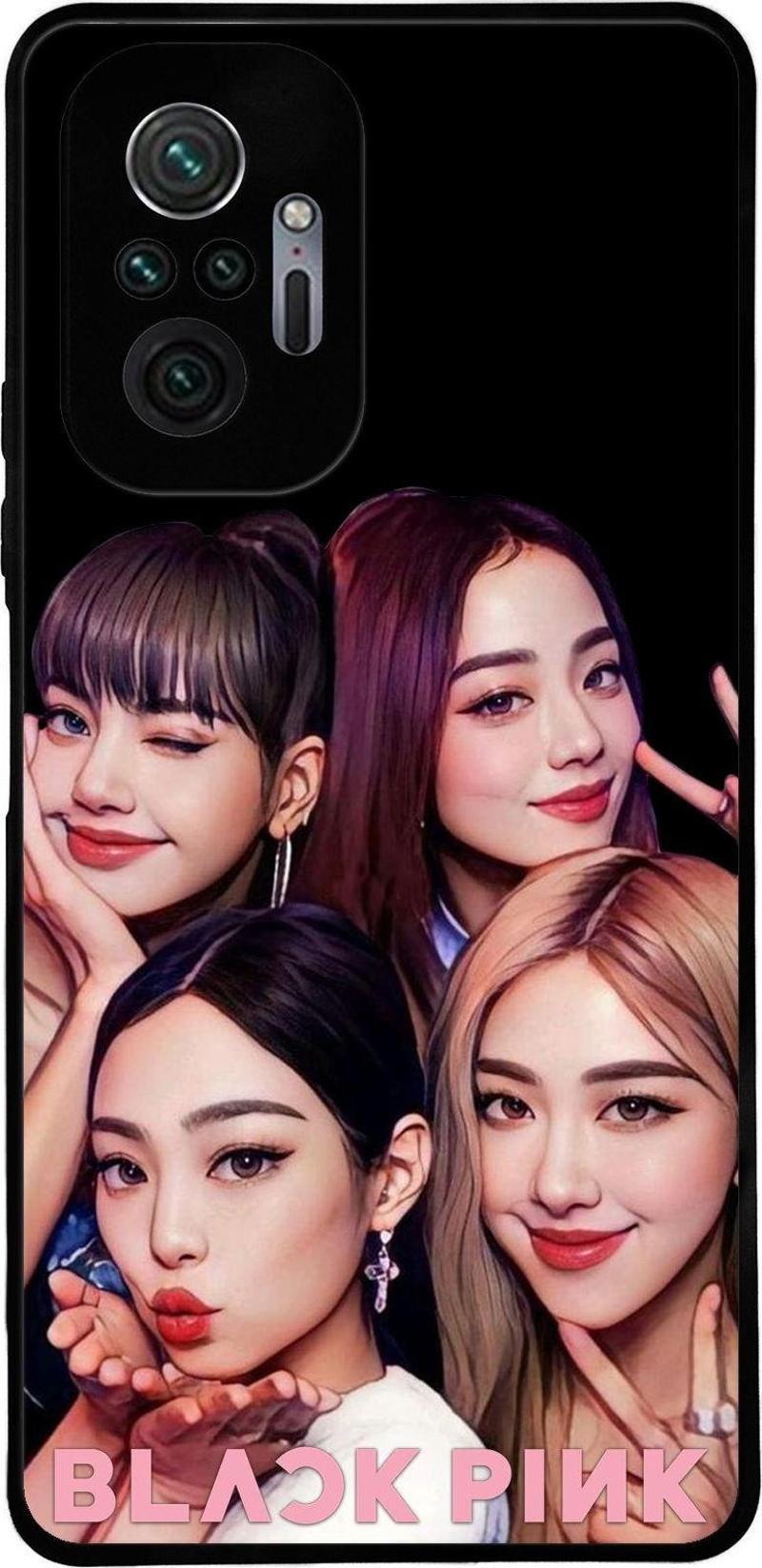 Xiaomi Redmi Note 10 Pro ile Uyumlu Silikon Arkası Cam Kapak BlackPink Tasarımlı Kılıf