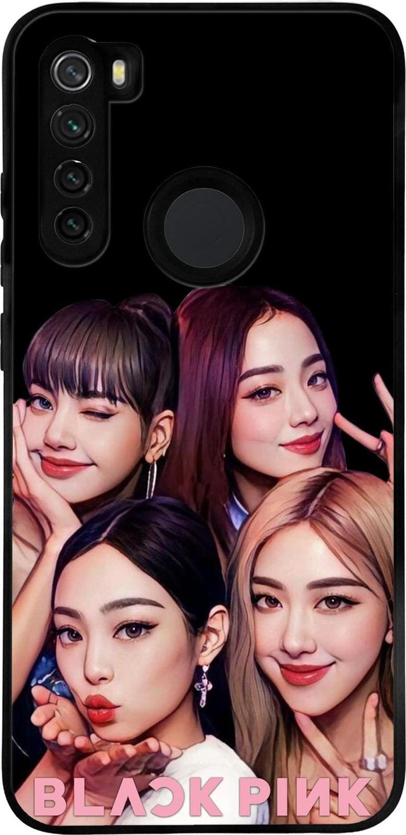 Xiaomi Redmi Note 8 ile Uyumlu Silikon Arkası Cam Kapak BlackPink Tasarımlı Cam Kılıf