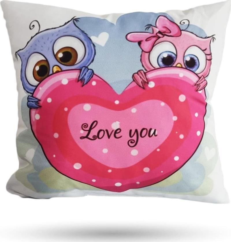 Love You Baykuşlu Renkli Çocuk Bebek Elyaf Yastık 30 cm