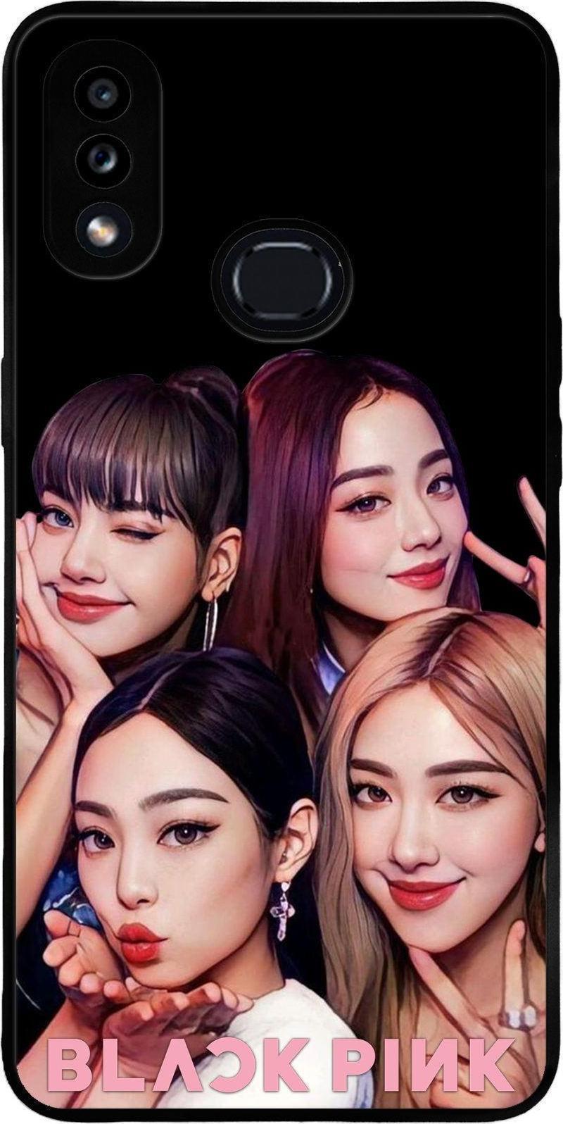 Samsung Galaxy A10s ile Uyumlu Silikon Arkası Cam Kapak BlackPink Tasarımlı Cam Kılıf