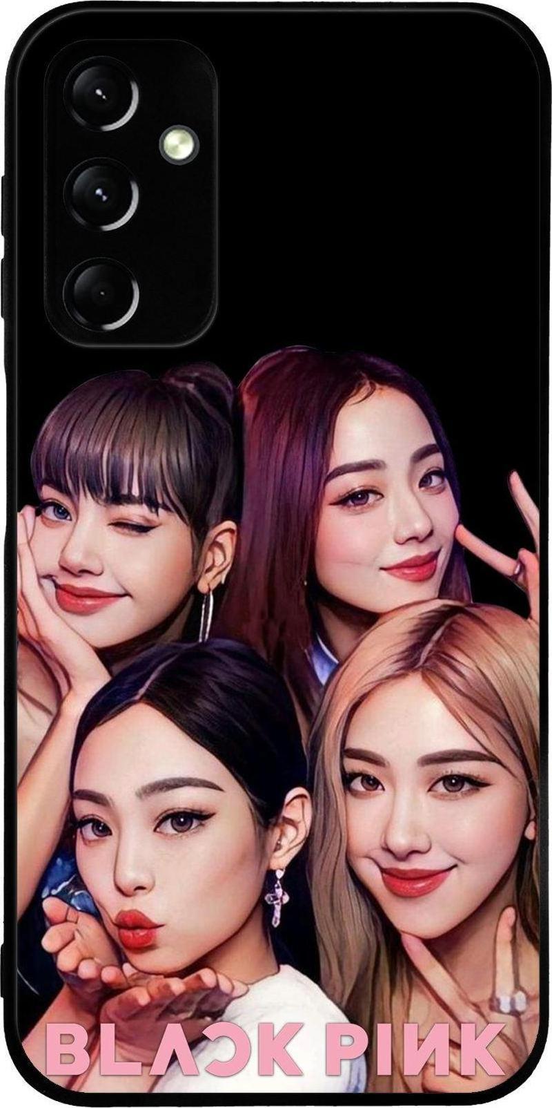 Samsung Galaxy A24 ile Uyumlu Silikon Arkası Cam Kapak BlackPink Tasarımlı Cam Kılıf