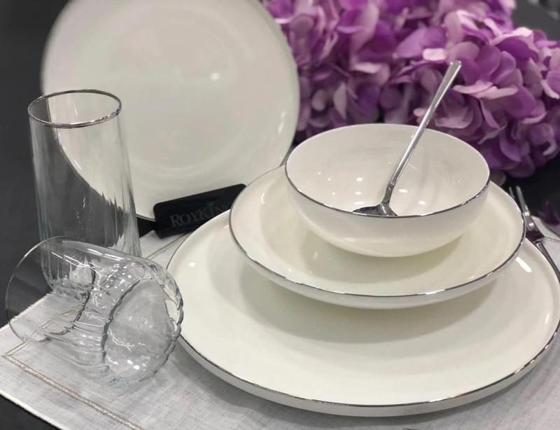 Silver Thin 55 Parça Bone China Porselen Yemek Takımı Dsn 049