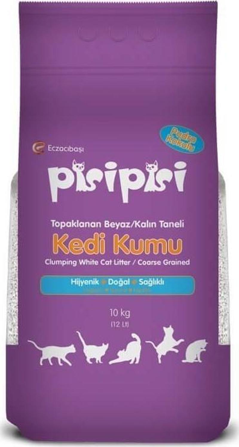 Pisi Pisi Pudralı Topaklanan Bentonit Kedi Kumu Kalın 10 Kg