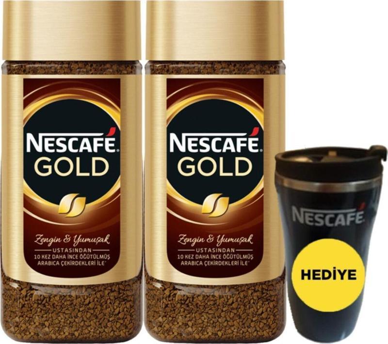 Gold Kahve Kavanoz 200 Gr 2 Adet + Thermomug Hediyeli