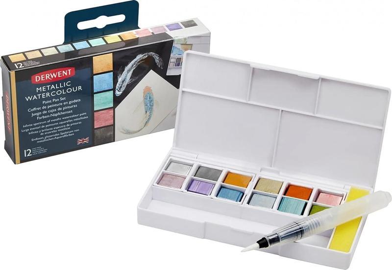 Derwent Metallic Paint Pan Set 12'li Tablet Sulu Boya Metalik Renkler / 2305657