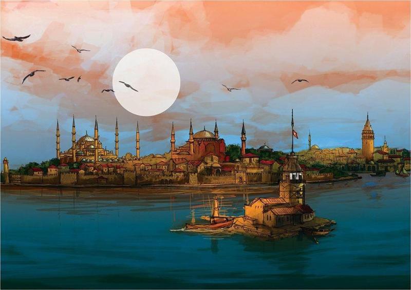 Puzzle 1000 Parça Kız Kulesi İle Panoramik İstanbul Manzarası 48X68 Cm