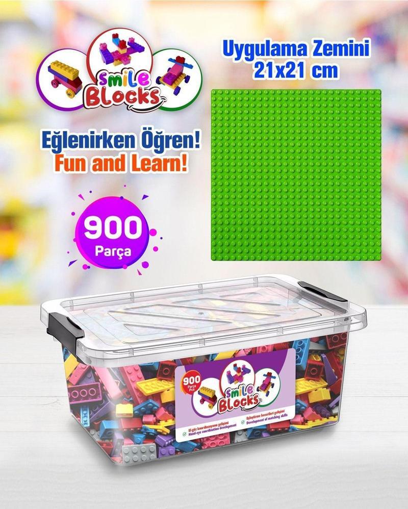 Smile Blocks 900 Parça Plastik Kutulu Mikro Blok Yeşil Uygulama Zeminli