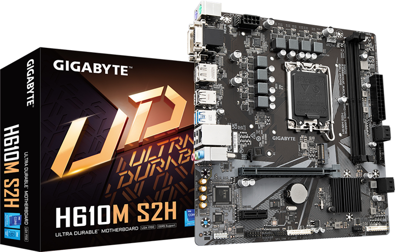 GIGABYTE H610M S2H, 2xDDR5, M.2, D-SUB, DVI, HDMI, DP, 12-13-14.Nesil, LGA1700 Soket, Anakart