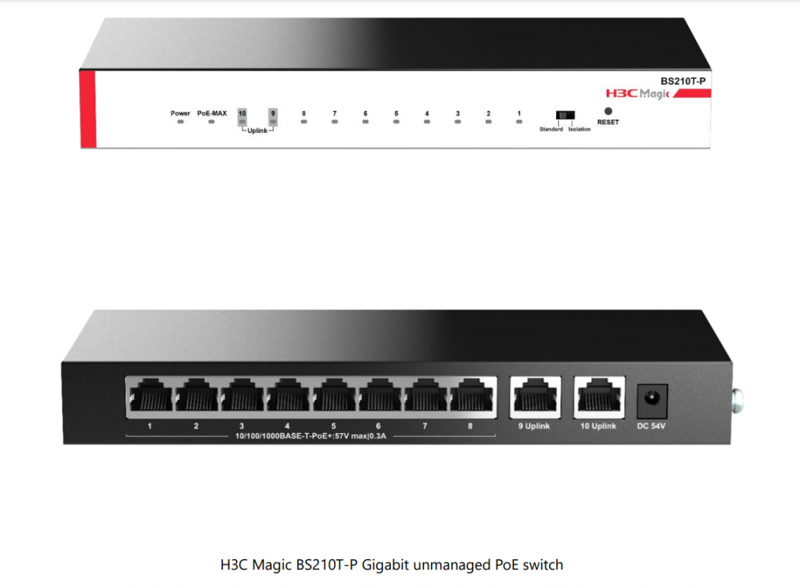 Magic BS210T-P, 10 Port, GigaBit, 8 Port PoE, 57W, +2 Port GigaBit Uplink, Metal Kasa, Yönetilemez, Masaüstü Switch