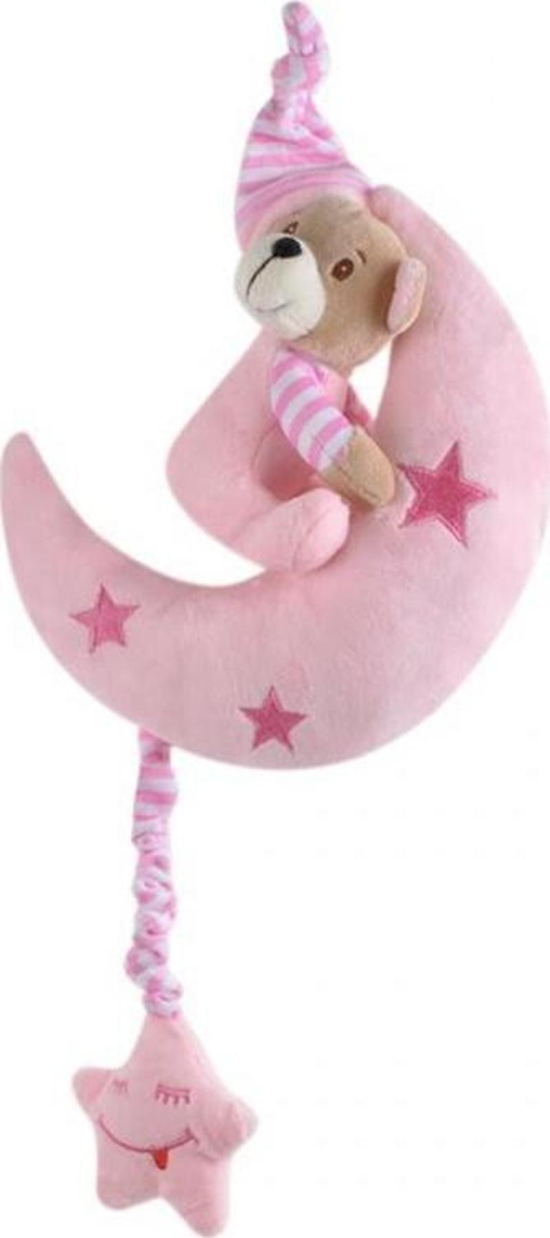 Ay Temalı Müzikli Ayı 20 cm Pembe Pelüş Ayı Çocuk Oyuncak