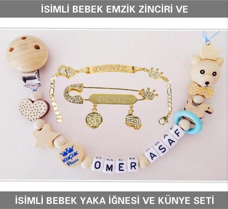 İsimli Emzik Zinciri Ve İsimli Yaka Iğnesi Ve Künye Seti Bezyı394