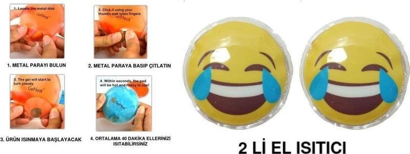 Gülen Emoji Cep Sobası El Isıtıcı,2 Adet Sıcak Su Torbası Pvc 9Cm