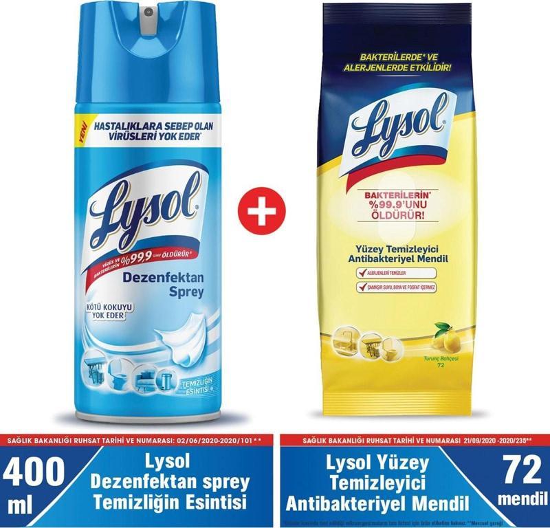 Dezenfektan Sprey Temizliğin Esintisi 400ml Antibakteriyel Islak Mendil 72li (YÜZEYLER İÇİN)